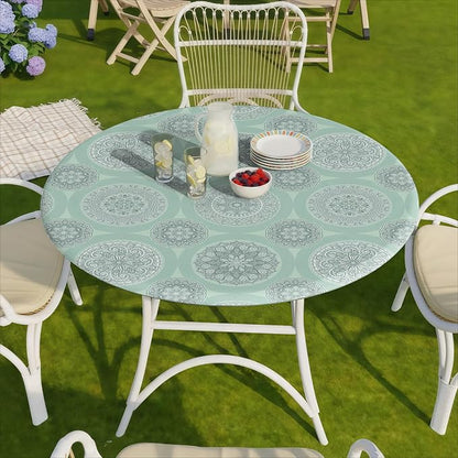 opstellen Fitted Round Tablecloth Weather Proof Table Cloth Heavy Duty Polyester Indoor Outdoor Circle Cover for 36-44" Tables Outside Parties Gear Gifts Spring Summer Fall Picnic Garden Necessities