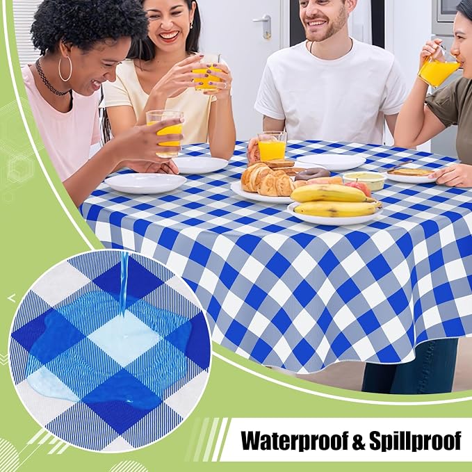 Smiry Picnic Table Cloth, Vinyl Tablecloths with Flannel Backing, 60" Round | Waterproof Picnic Table Cloth, Wipeable Buffalo Plaid Table Cover for Indoor and Outdoor (Blue & White)