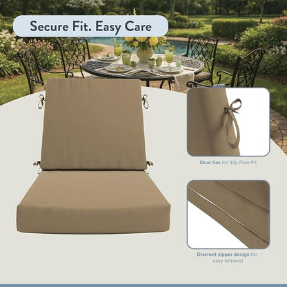 California Umbrella Outdoor Dining Chair, Patio Seat Cushion, 20 x 40 Inch, Premium Outdoor Memory Foam, Fade Resistant, Sunbrella Fabric, Fabric Ties, Heather Beige