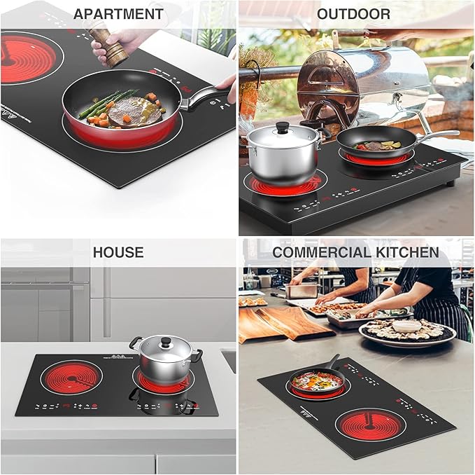 4000w Electric Cooktop, 24" Electric Stove 2 Burner Hot Plate Built-in Double Burner Cooktop with LED Touch Screen,9 Heating 9 Temperature,Kids Lock & Timer,Suitable for all Pans