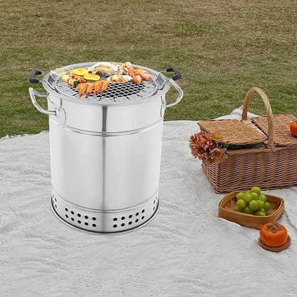 Surround Charcoal Grill, 2-In-1 Stainless Steel Smokeless Barbecue Hanging Grill with 20 Skewers, for Camping, Picnics, Parties, Beaches (Within 6 People)