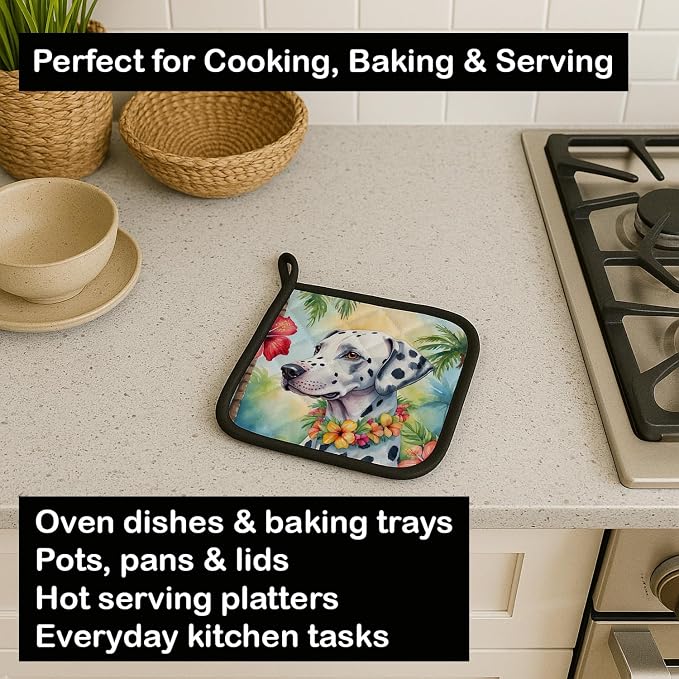 Caroline's Treasures Dalmatian Luau Pair of Pot Holders Kitchen Heat Resistant Pot Holders Sets Oven Hot Pads for Cooking Baking BBQ, 7 1/2 x 7 1/2