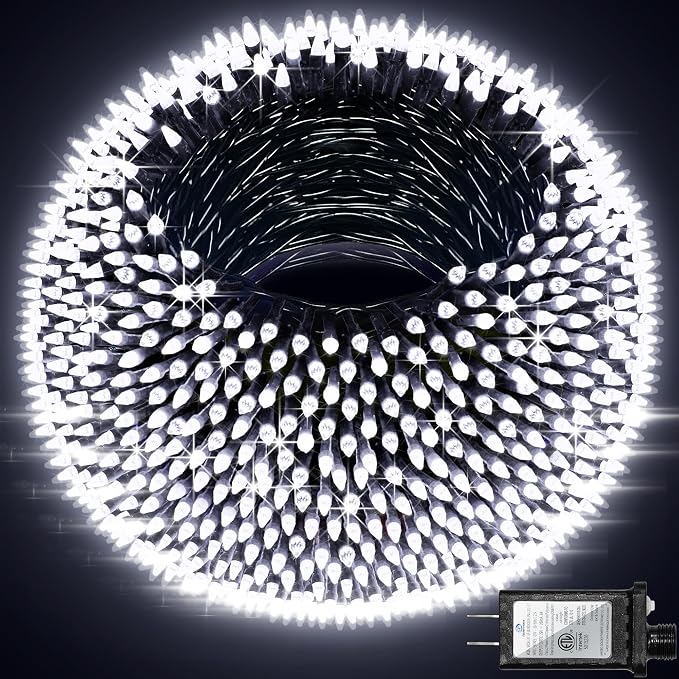 Christmas String Lights Outdoor Green Wire 470FT 1500 LED Cool White | Dimmable, 12 Light Styles, Memory Timer, Waterproof, 29V Safe Low Voltage, Diamond-Faceted LED, Energy Efficiency