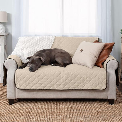 Furhaven Water-Resistant & Reversible Loveseat Cover Protector for Dogs, Cats, & Children - Two-Tone Pinsonic Quilted Living Room Furniture Cover - Espresso/Clay, Loveseat
