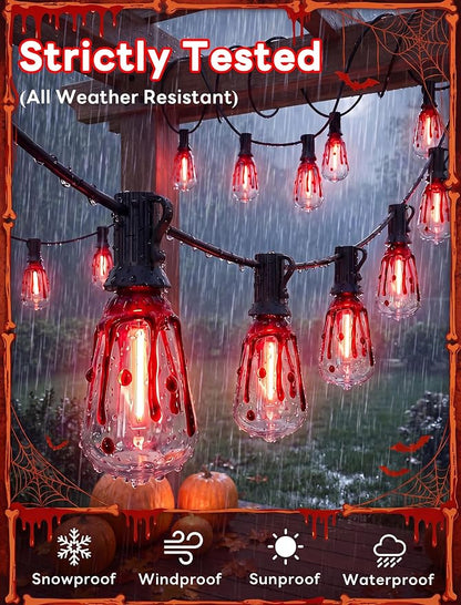 25Ft Halloween LED String Lights Outdoor with 25 ST38 Red Blood Drop Lights, Connectable Halloween Patio Lights for Indoor Outdoor Backyard Garden Halloween Christmas Party Decor