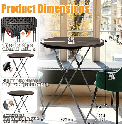 GUAGUA 32inch Folding Cocktail Tables, Bar Height, 2 Pack Brown | 32in round bar-height tables with foldable legs for parties, weddings, catering, and portable indoor or outdoor setups.