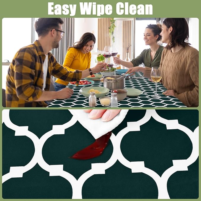 Smiry Picnic Fitted Table Cover, 8 Foot Flannel Backed Vinyl Tablecloth | Waterproof Elastic Stretch Table Cloth, Wipeable Plastic Tablecloth for Camping, Indoor & Outdoor (Hunter Green, 30" x 96")