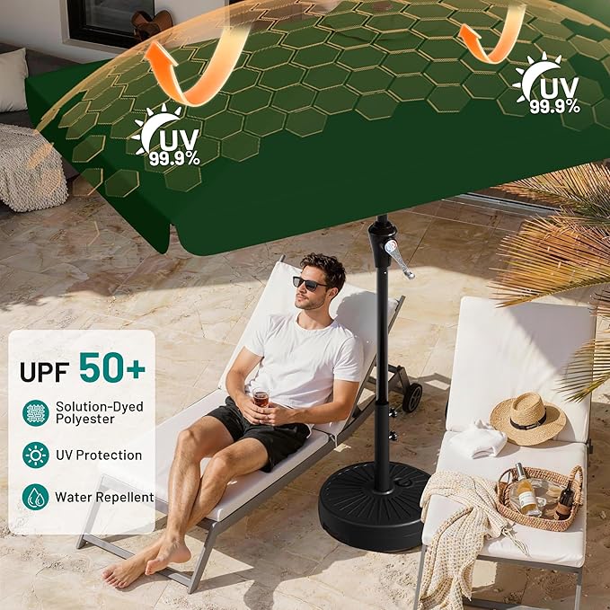 AreShark 6.5 x 10 FT Rectangular Valance Patio Umbrella, Outdoor Umbrella with Tilt and Crank, Market Table Umbrellas W/ 6 Ribs UV Protection for Garden, Deck, Backyard and Pool, Dark Green