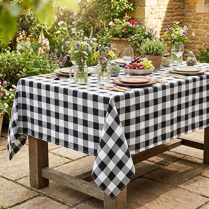 B-COOL Buffalo Plaid Tablecloth Christmas Checkered Tablecloths Black and White Table Linen 56x120 inch for Home Party Thanksgiving Picnic Table Decorations