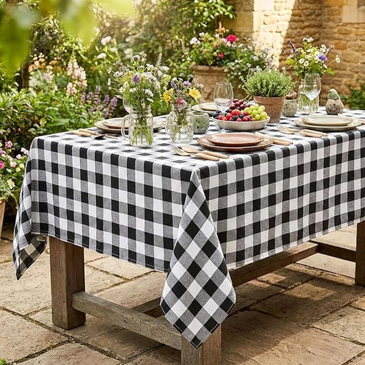B-COOL Buffalo Plaid Tablecloth Christmas Checkered Tablecloths Black and White Table Linen 56x120 inch for Home Party Thanksgiving Picnic Table Decorations