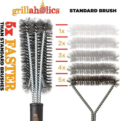 Grillaholics Essentials Stainless Steel Grill Brush + Vegetable Grilling Basket + Nonstick Grill Mat Bundle