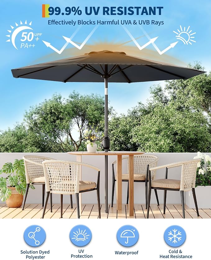 GarveeLife 9 ft Patio Umbrella, Outdoor Table Market Umbrella