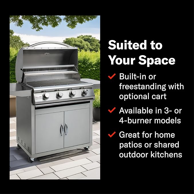 Blaze Prelude LBM Built-In Natural Gas Grill | 32-Inch 4-Burner BBQ with 56,000 BTUs | 304 Stainless Steel Construction | Flame Stabilizing Grids | BLZ-4LBM-NG
