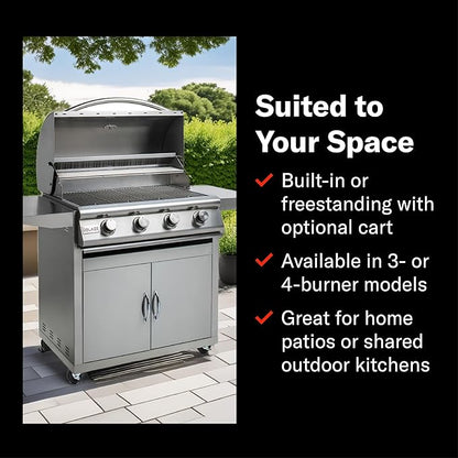 Blaze Prelude LBM Built-In Natural Gas Grill | 32-Inch 4-Burner BBQ with 56,000 BTUs | 304 Stainless Steel Construction | Flame Stabilizing Grids | BLZ-4LBM-NG