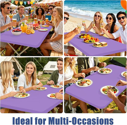 Moosfor 2 Pack Rectangle Spandex Fitted Table Cloth, 4FT Elastic Tablecloth | Washable Picnic Table Cover, Stretch Waterproof Table cloths for Party, Patio, Dining, Kitchen, 24" x 48", Lavender Purple