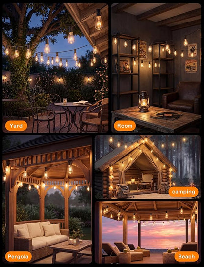 SUNSGNE 20FT Edison String Lights with 22 7W Clear Edison Bulbs, ST40 Patio Outdoor String Lights for Christmas Hanging Backyard Porch Balcony Party Decoration Lights, E17/C9 Socket Base, Black Wire