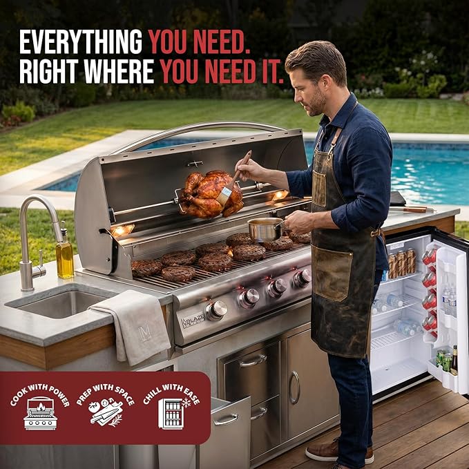 BLAZE BBQ Outdoor Grill Package 4 of 40” LTE Built-in Natural Gas Grill, Dop-In Single Side Burner, 32” Door & Two Drawers Combo, Double Trash Drawer, 20” Compact Refrigerator, and Accessories