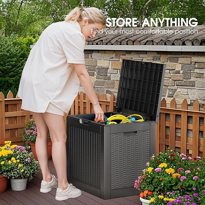 31 Gallon Outdoor Storage Box, Resin Deck Boxes Outdoor Waterproof for Patio Storage, Outdoor Cushions, Garden Tools, Package Delivery, Lockable Outside Storage Bin (Rattan Black-2 Pack)