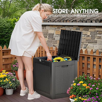 31 Gallon Outdoor Storage Box, Resin Deck Boxes Outdoor Waterproof for Patio Storage, Outdoor Cushions, Garden Tools, Package Delivery, Lockable Outside Storage Bin (Rattan Black-2 Pack)