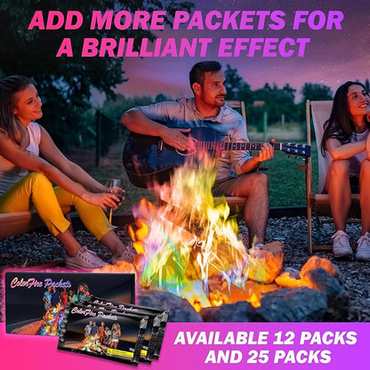 12 Pack Colorful Flames Color Fire Packets Fire Pit for Campfire,Fire Color Packets Camping Accessories for Kids & Adults,Outdoor Fire Changing Flame Powder. (12 Packets)