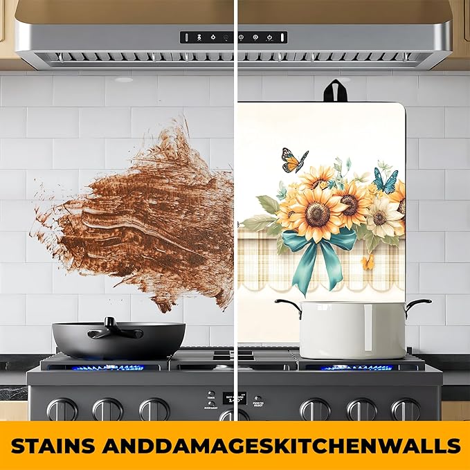 Stove Top Cover Retro Flower Gas Stove Top Cover for Home Decoration Kitchen Pad Non-Stick Washable Cooktop Covers Countertop Protector Keep Stove Clean 28"x20" (Sunflower)
