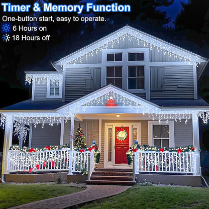 400 LED Icicle Lights for Outside 33FT White Christmas Lights Outdoor | Connectable Plug in Icicle Christmas Lights 8 Modes Waterproof with 75 Drops for Party Holiday Wedding Decoration