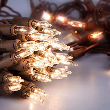 612 Vermont 100 Clear Incandescent Christmas String Lights Brown Wire Cord | UL Approved Indoor Outdoor Use, 18' Lighted Length, 20' Total Length, Mini Lights, Connect Up To 5 Sets End To End, 2-Pack