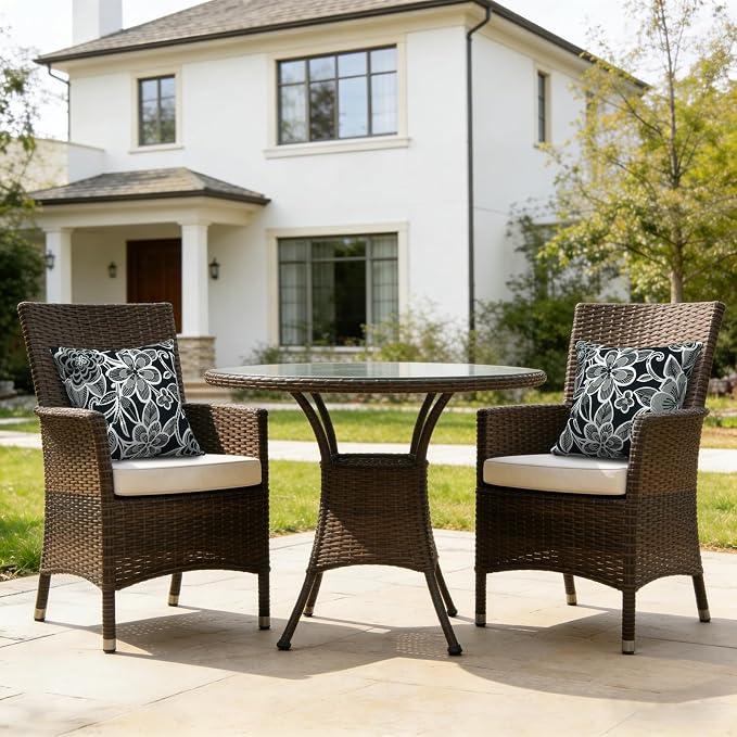 LVTXIII 2 Pack Outdoor Pillow Covers ONLY 18x18 Inch, Water-Repellent Square Decorative Cushion Covers for Patio Furniture, Garden, Sofa, Flower Black