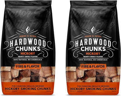 Fire & Flavor Premium All-Natural Hickory Wood Smoking Chunks, Sweet but Hearty, Smoky Flavor for Use with Pork & Ribs, All Meats, Great for Charcoal Grills and Smokers