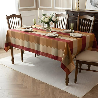 Rectangle Plaid Tablecloth for Thanksgiving, 60x84 inches Checkered Style Table Cloth Holiday Family Gathering Table Cover - Spillproof & Waterproof - Ideal for Indoor & Outdoor Use