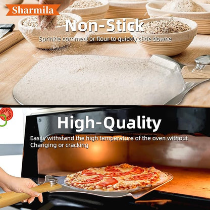 Pizza Peel 12 Inch, Aluminum Paddle with Cutter, Spatula | 3-Piece Pizza Making Kit, Rocker Cutter & Spatula Included, Foldable Handle, Smooth Surface