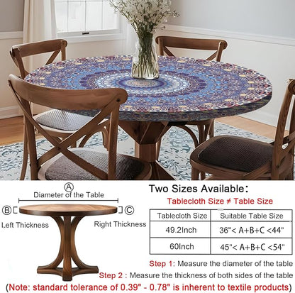opstellen Fitted Vinyl Round Tablecloth for 36-44" Table Boho Waterproof Reusable Summer Fall Tableclothes Campers Inside Outdoors Supplies Dining Room Kitchen Needs White Elephant Gifts