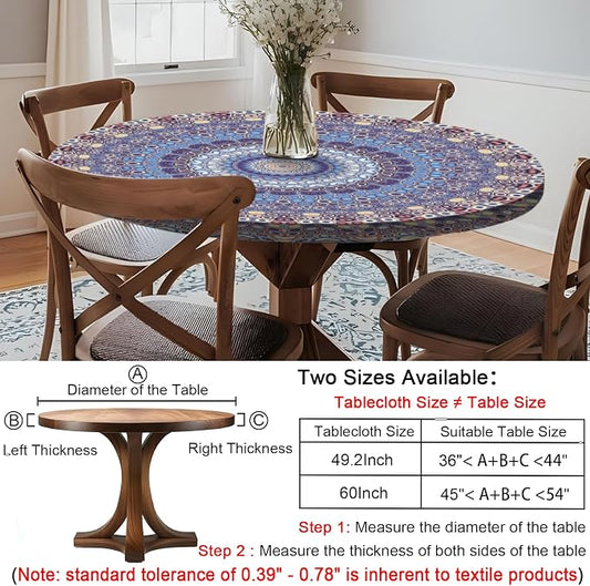 opstellen Fitted Vinyl Round Tablecloth for 36-44" Table Boho Waterproof Reusable Summer Fall Tableclothes Campers Inside Outdoors Supplies Dining Room Kitchen Needs White Elephant Gifts
