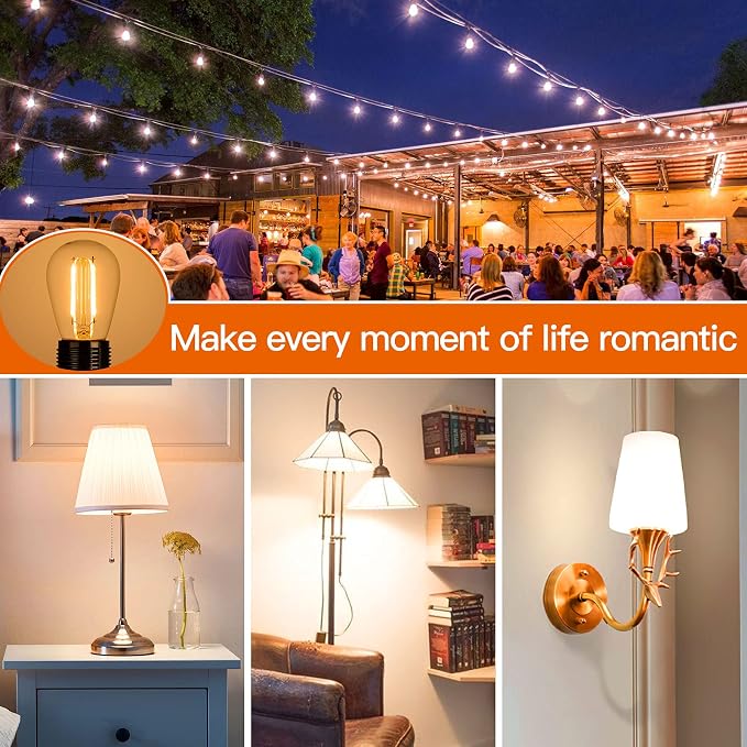 addlon LED Replacement Bulbs 2W S14 4 Pack Waterproof E26 Screw Base for Outdoor LED String Lights Shatterproof