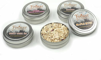 Foghat Fuel Sampler Four Pack | Whiskey Barrel Oak, Old Hickory, Sweet Texas Mesquite, Maple Myst Wood Shavings, 4 x 1oz | Cocktail and Culinary Wood Chips for Smoking