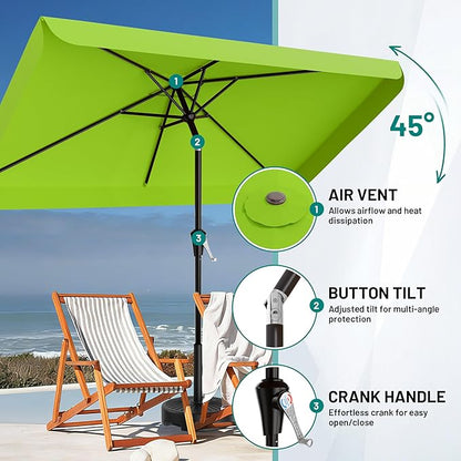 AreShark 6.5 x 10 FT Rectangular Valance Patio Umbrella, Outdoor Umbrella with Tilt and Crank, Market Table Umbrellas W/ 6 Ribs UV Protection for Garden, Deck, Backyard Pool, Apple Green