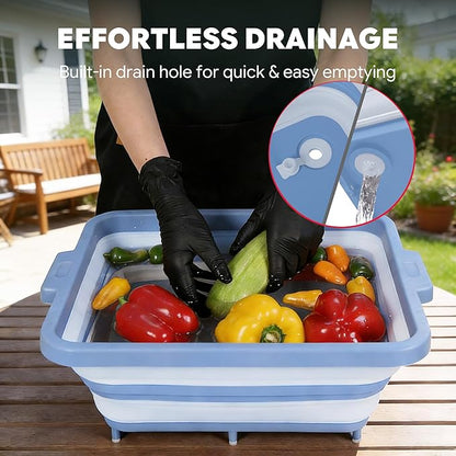 Feasto Collapsible BBQ Prep Tubs with Cutting Board, 9-IN-1, 2 Tubs Portable Grill Prep Station with Side Brackets, Lids, Knives, Meat Claws and Drain Rack, Space-Saving for Kitchen & Camping, Blue