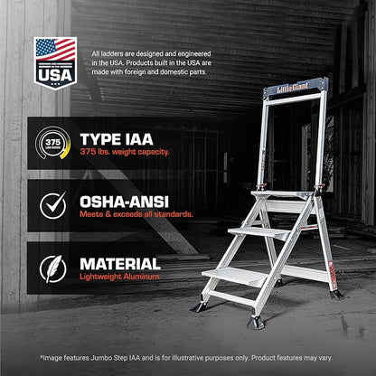 Little Giant Ladders, Jumbo Step, 2-Step, 2 foot, Step Stool, Aluminum, Type 1AA, 375 lbs weight rating, (11902), Silver