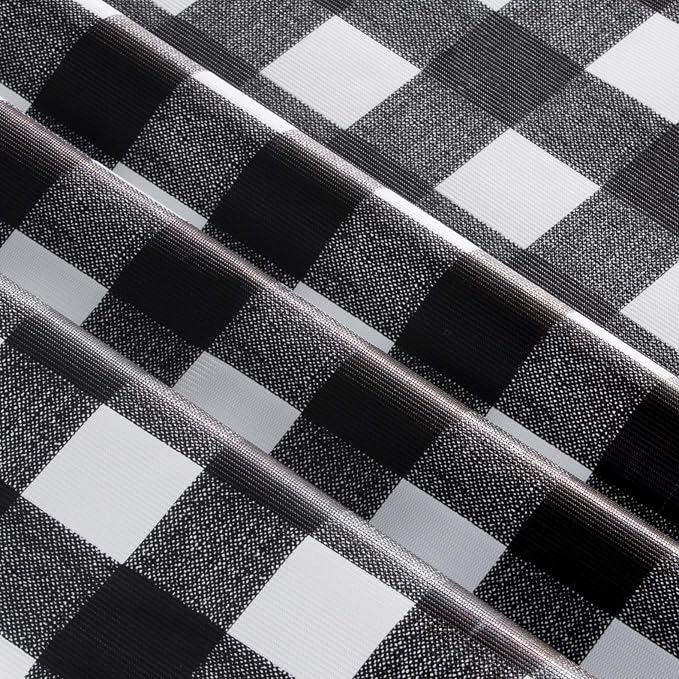 sancua Checkered Vinyl Square Tablecloth Table Cloth, 54x54 Inch | 100% Waterproof Oil Proof Spill Proof PVC Table Cloth, Wipe Clean Cover for Dining Tables, Buffet Parties, Black and White