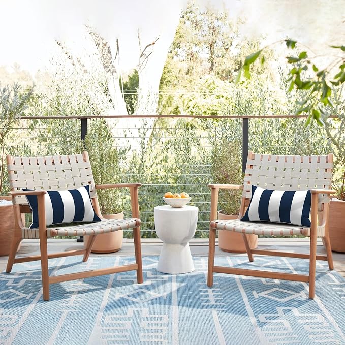 LVTXIII 2 Pack Outdoor Lumbar Pillow Covers 12x20 Inch with Piping, Water-Repellent Back Cushion Covers ONLY for Patio Furniture, Sofa, Garden Bench, Cabana Navy