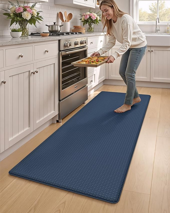 Color&Geometry Anti Fatigue Cushion Kitchen Mat for Floor -24"x59",Wide,Easy Clean, Water & Oil Proof, Anti Slip, Foam Rubber Runner Rug for Front Sink Comfort Standing,Blue