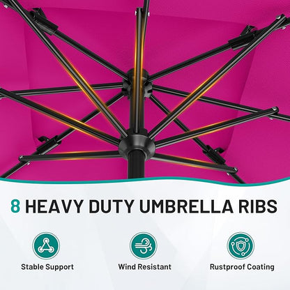 AreShark 8'x10' 2 Tiers Rectangular Patio Umbrella - Outdoor Umbrella Waterproof UV Protection, Market Table Umbrella w/Crank for Pool, Backyard, Deck(Rose Pink)