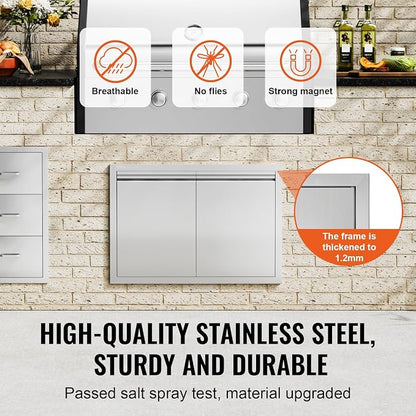 VEVOR Stainless Steel BBQ Access Door - 30W x 21H Inch Double Vertical Wall Door for Outside Cabinet and Grilling Station