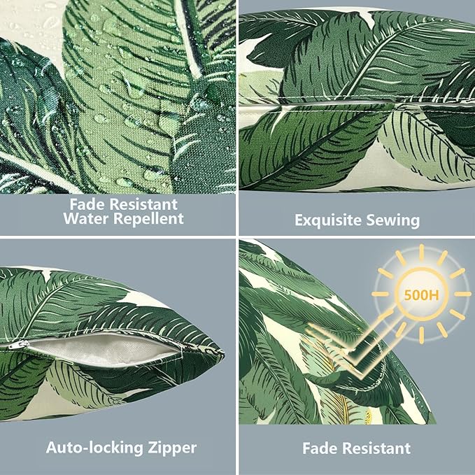 LVTXIII Outdoor Pillow Covers 12x20 Inch Fade Resistant Patio Lumbar Pillow Covers, All Weather Throw Cushion Cases for Sofa Couch Decoration, Swaying Palms Green