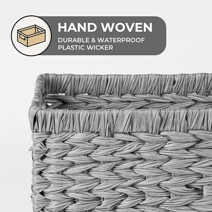 GRANNY SAYS Wicker Baskets with Handles - Gray Storage Baskets (2-Pack) for Organizing Cabinet, Coffee Table