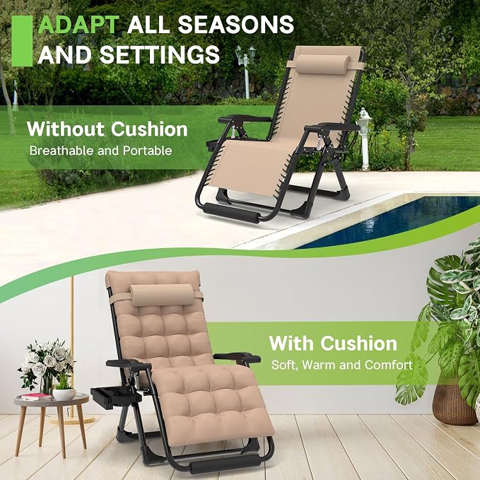 ZENPETIO 29In XL Zero Gravity Chair, 440LBS with Cushion | Anti Gravity Recliner Lounge Chair with Aluminum Alloy Lock & Footrest, 90-170° Adjustable, for Lawn Patio Indoor Outdoor