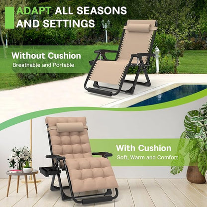 ZENPETIO 29In XL Zero Gravity Chair, 440LBS with Cushion | Anti Gravity Recliner Lounge Chair with Aluminum Alloy Lock & Footrest, 90-170° Adjustable, for Lawn Patio Indoor Outdoor