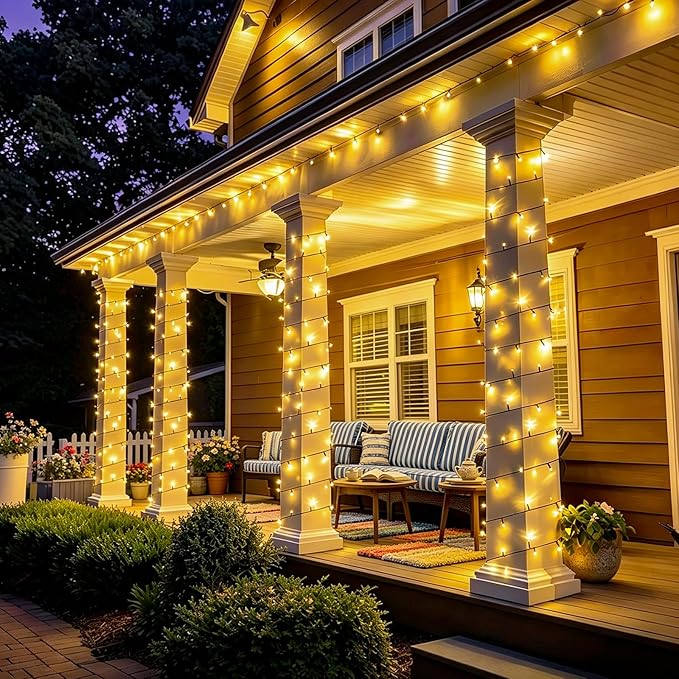 QITONG 500LED Warm White String Lights, 165ft Christmas Lights Outdoor Waterproof with Plug in, Green Wire Twinkle Tree Lights Indoor with 8 Modes