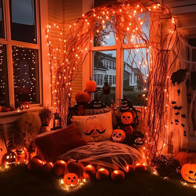 Halloween Lights Orange Lights, 25FT 100 Count Incandescent Connectable Fall Light, 120V UL Listed Waterproof Halloween Decorations for Autumn Indoor Outdoor Party Home Garden Yard Decor