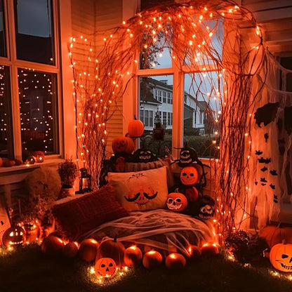 Halloween Lights Orange Lights, 25FT 100 Count Incandescent Connectable Fall Light, 120V UL Listed Waterproof Halloween Decorations for Autumn Indoor Outdoor Party Home Garden Yard Decor